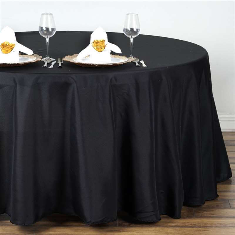 Polyester 132" Round Tablecloth Black - Seamless Chic Design for Grand Celebrations - Linen Luxes