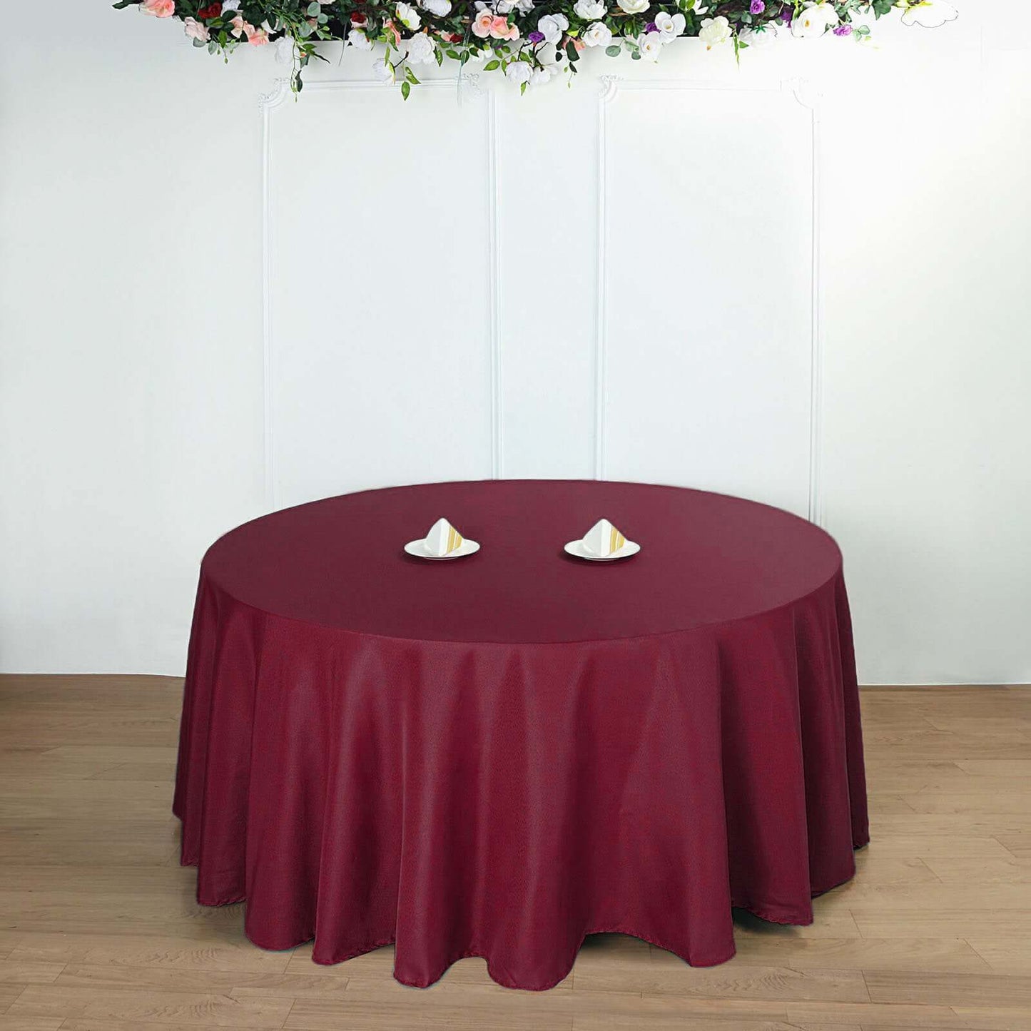 Polyester 132" Round Tablecloth Burgundy - Seamless Chic Design Table Cover - Linen Luxes