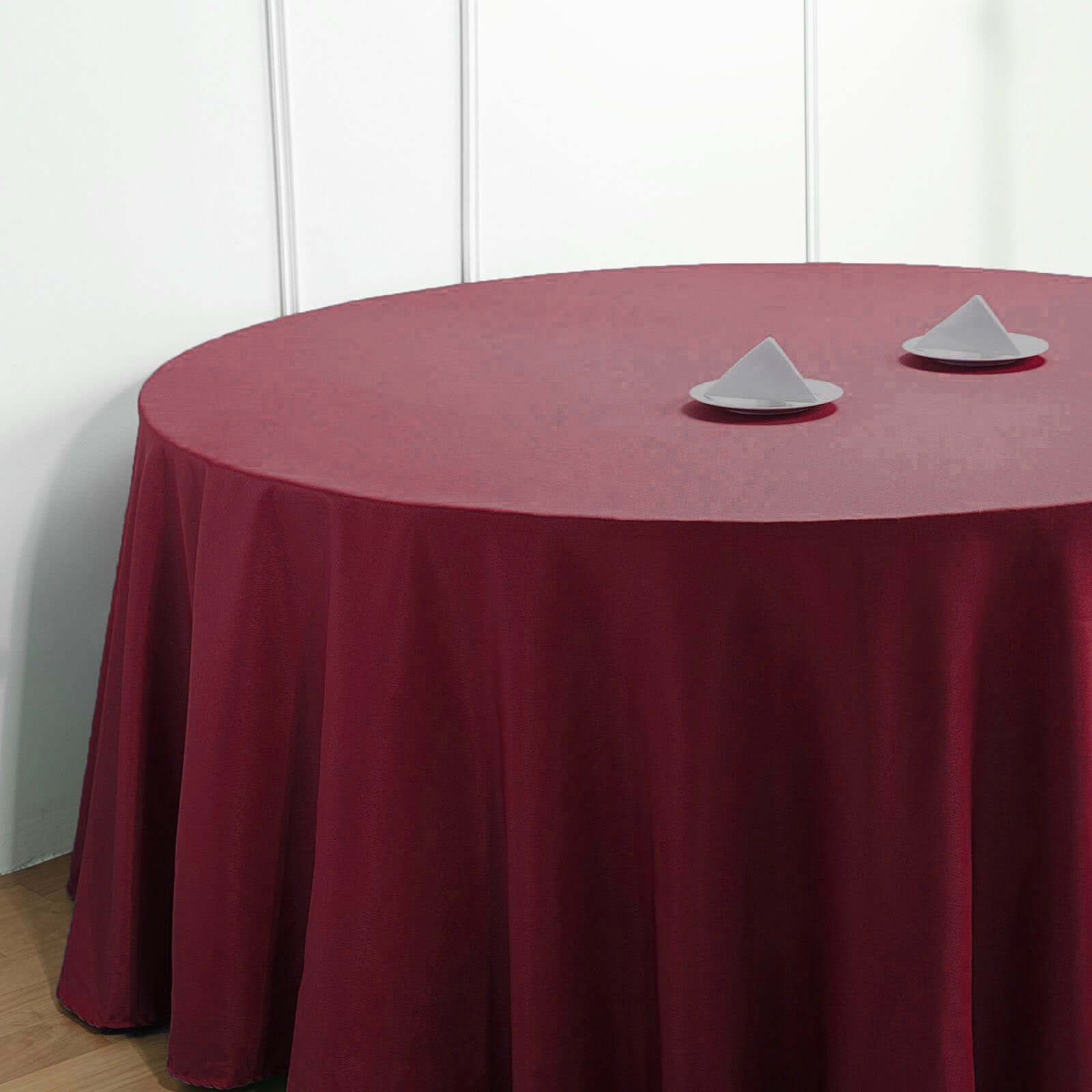 Polyester 132" Round Tablecloth Burgundy - Seamless Chic Design Table Cover - Linen Luxes