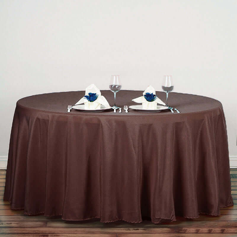 Polyester 132" Round Tablecloth Chocolate - Seamless Chic Table Cover - Linen Luxes