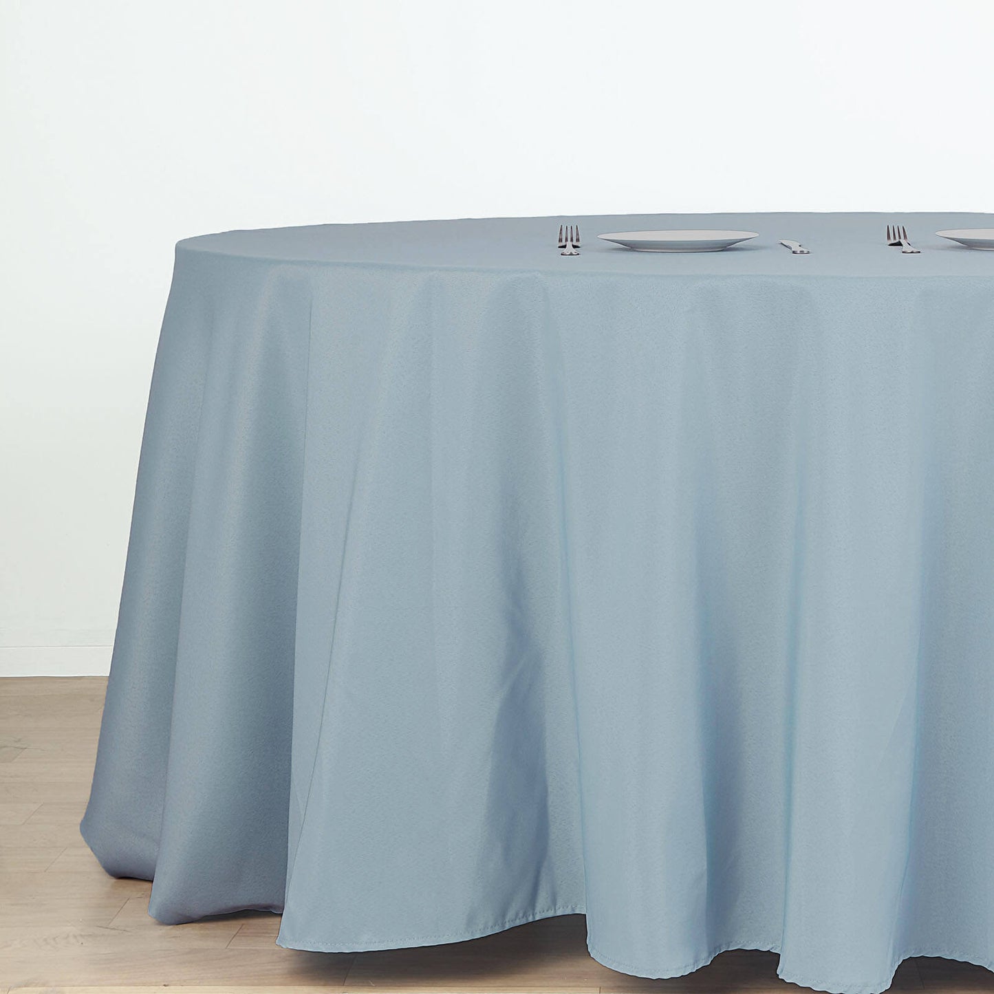 Polyester 132" Round Tablecloth Dusty Blue - Seamless Chic Table Cover - Linen Luxes