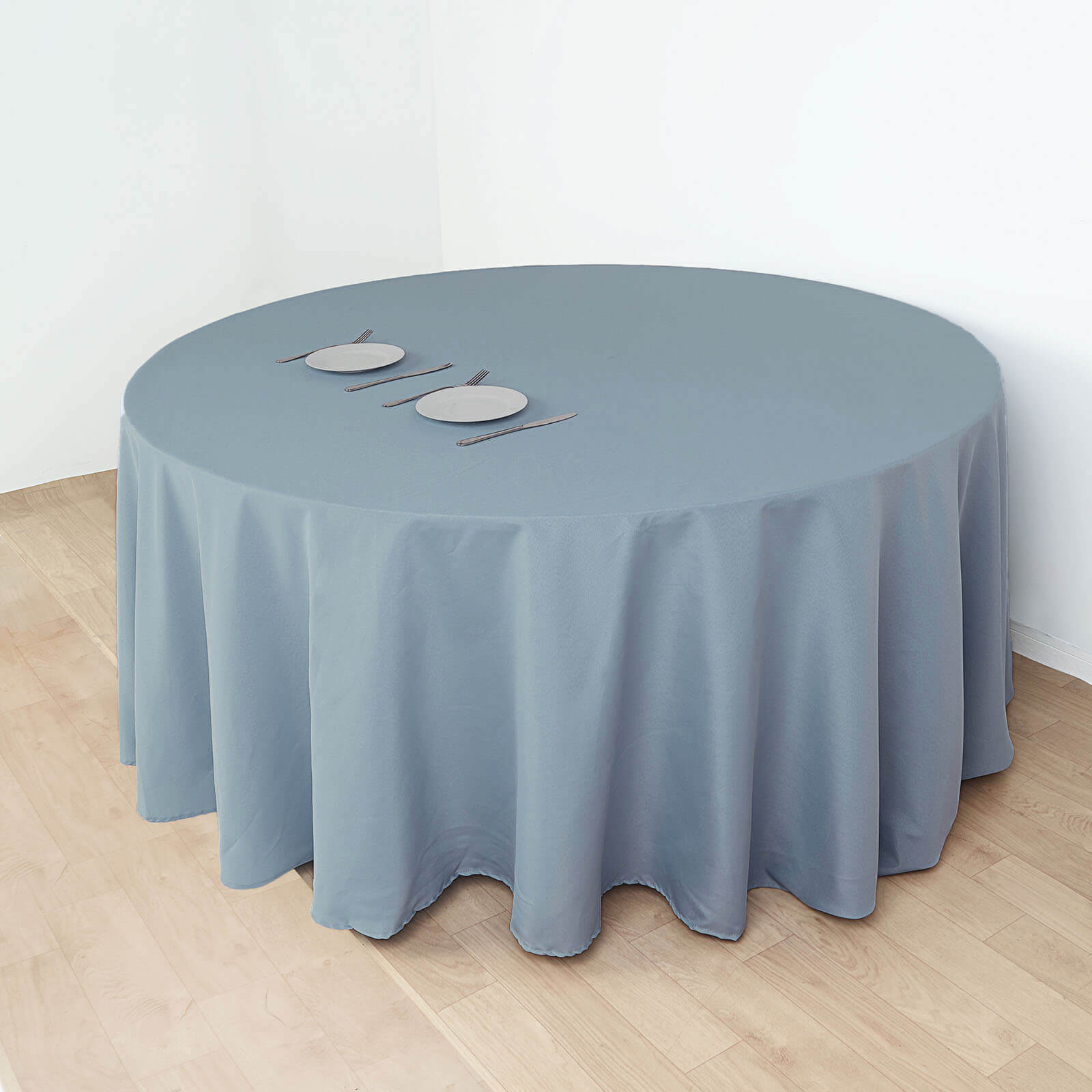 Polyester 132" Round Tablecloth Dusty Blue - Seamless Chic Table Cover - Linen Luxes