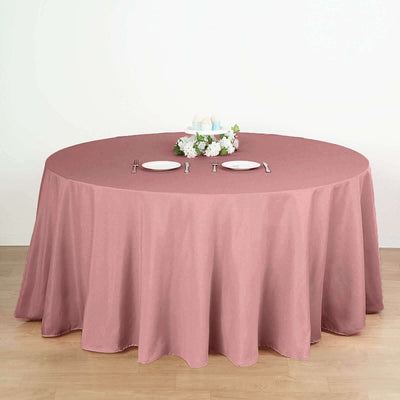 Polyester 132" Round Tablecloth Dusty Rose - Seamless Chic Table Cover - Linen Luxes