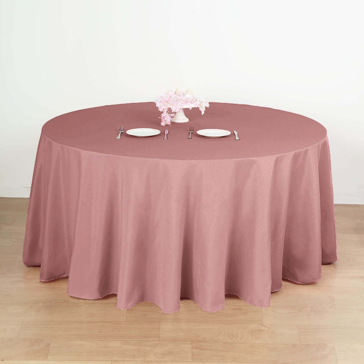 Polyester 132" Round Tablecloth Dusty Rose - Seamless Chic Table Cover - Linen Luxes