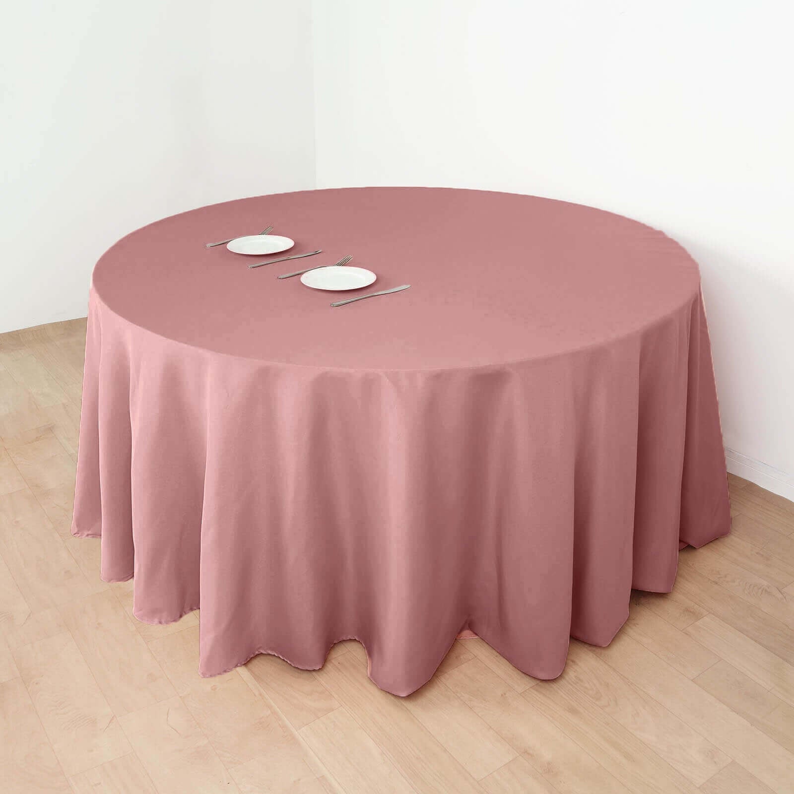 Polyester 132" Round Tablecloth Dusty Rose - Seamless Chic Table Cover - Linen Luxes