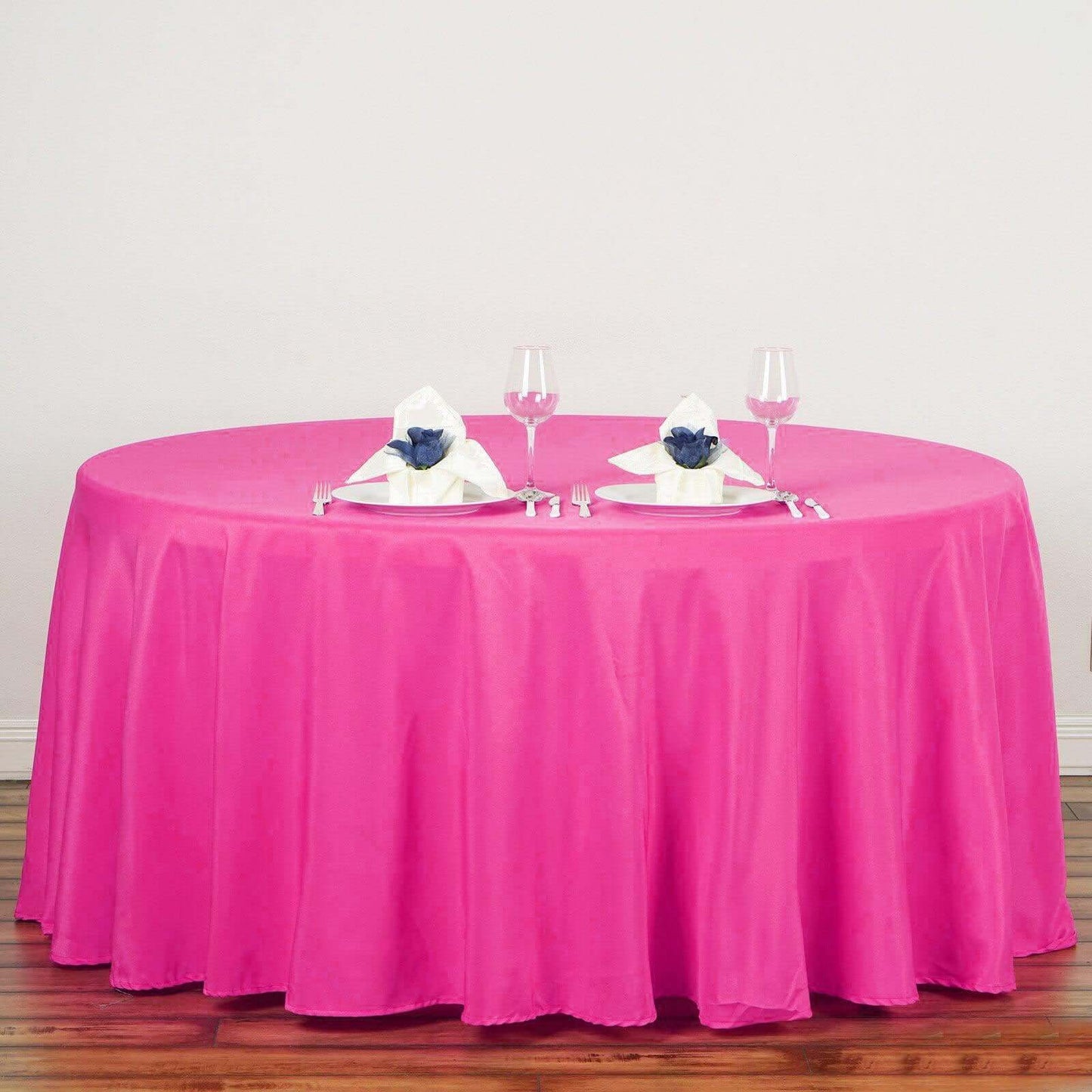 Polyester 132" Round Tablecloth Fuchsia - Seamless Chic Table Cover - Linen Luxes