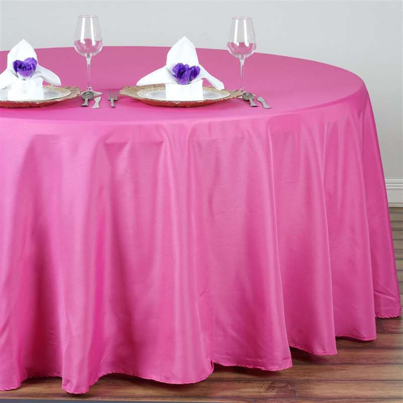 Polyester 132" Round Tablecloth Fuchsia - Seamless Chic Table Cover - Linen Luxes