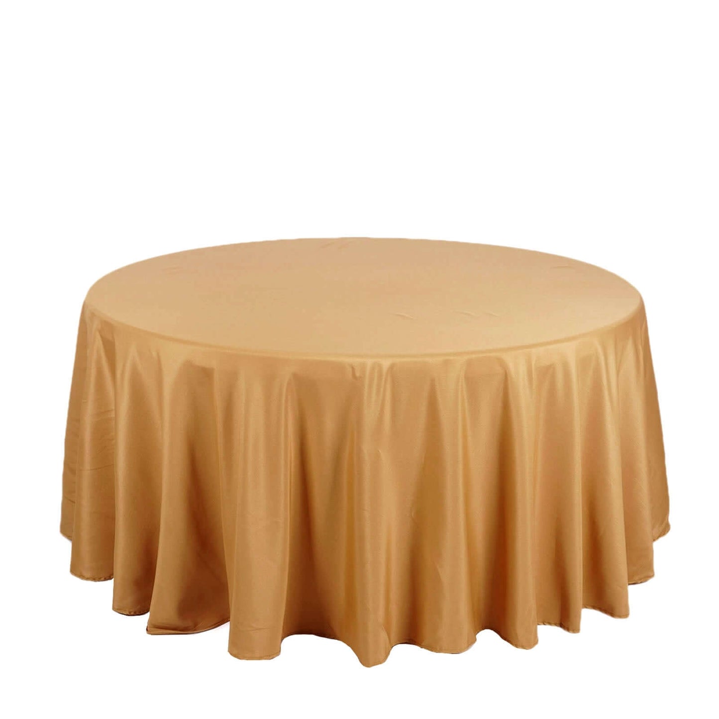 Polyester 132" Round Tablecloth Gold - Seamless Chic Design for Grand Celebrations - Linen Luxes
