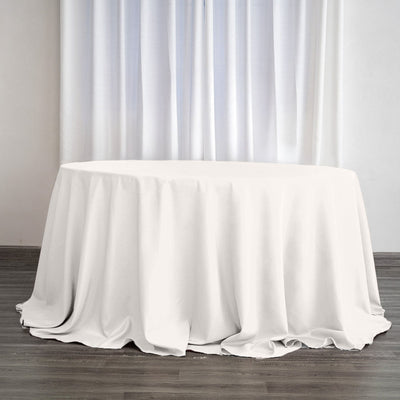 Polyester 132" Round Tablecloth Ivory - Seamless Chic Design Table Cover - Linen Luxes