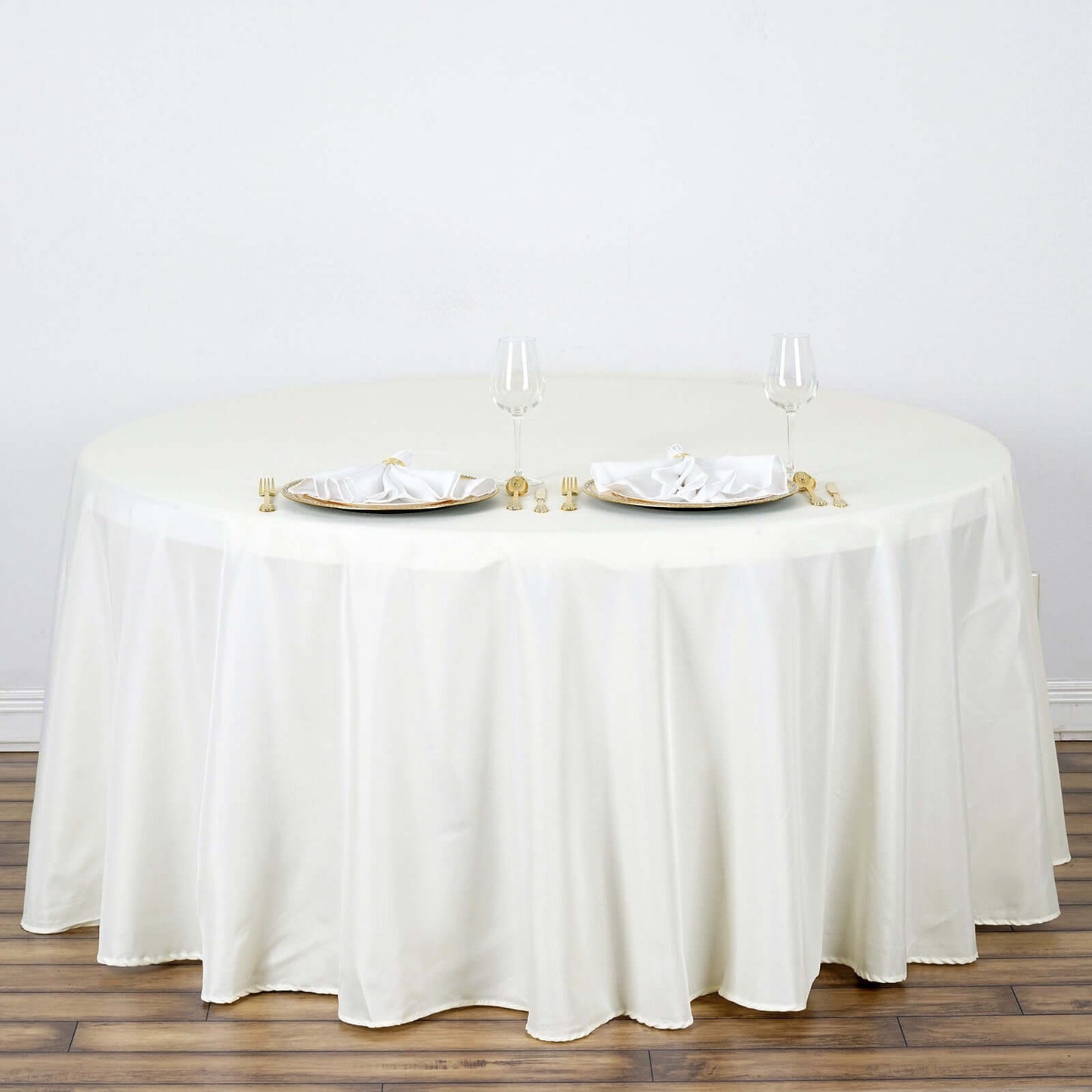 Polyester 132" Round Tablecloth Ivory - Seamless Chic Design Table Cover - Linen Luxes