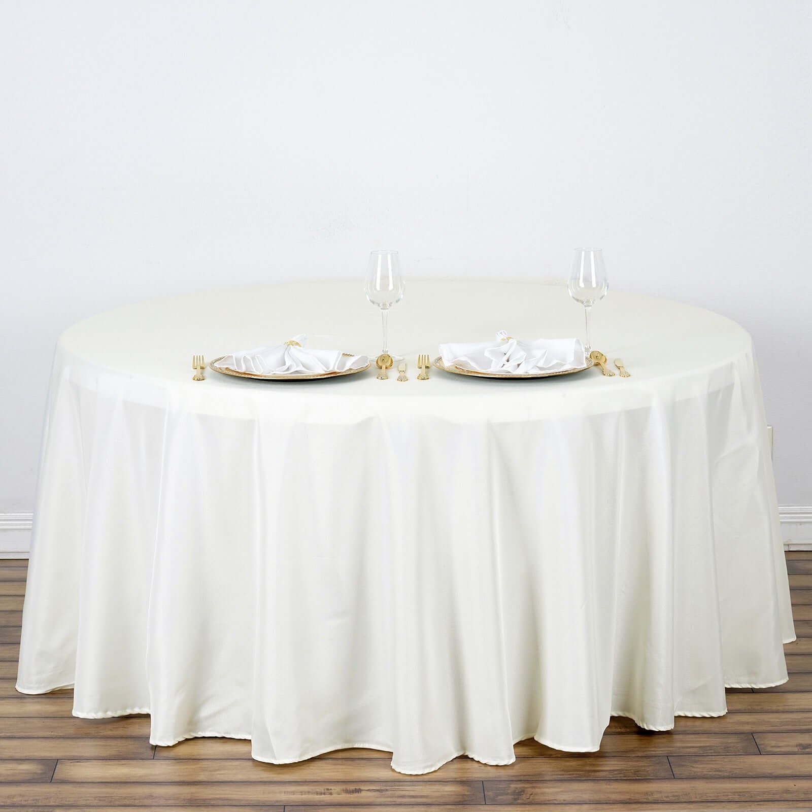 Polyester 132" Round Tablecloth Ivory - Seamless Chic Design Table Cover - Linen Luxes