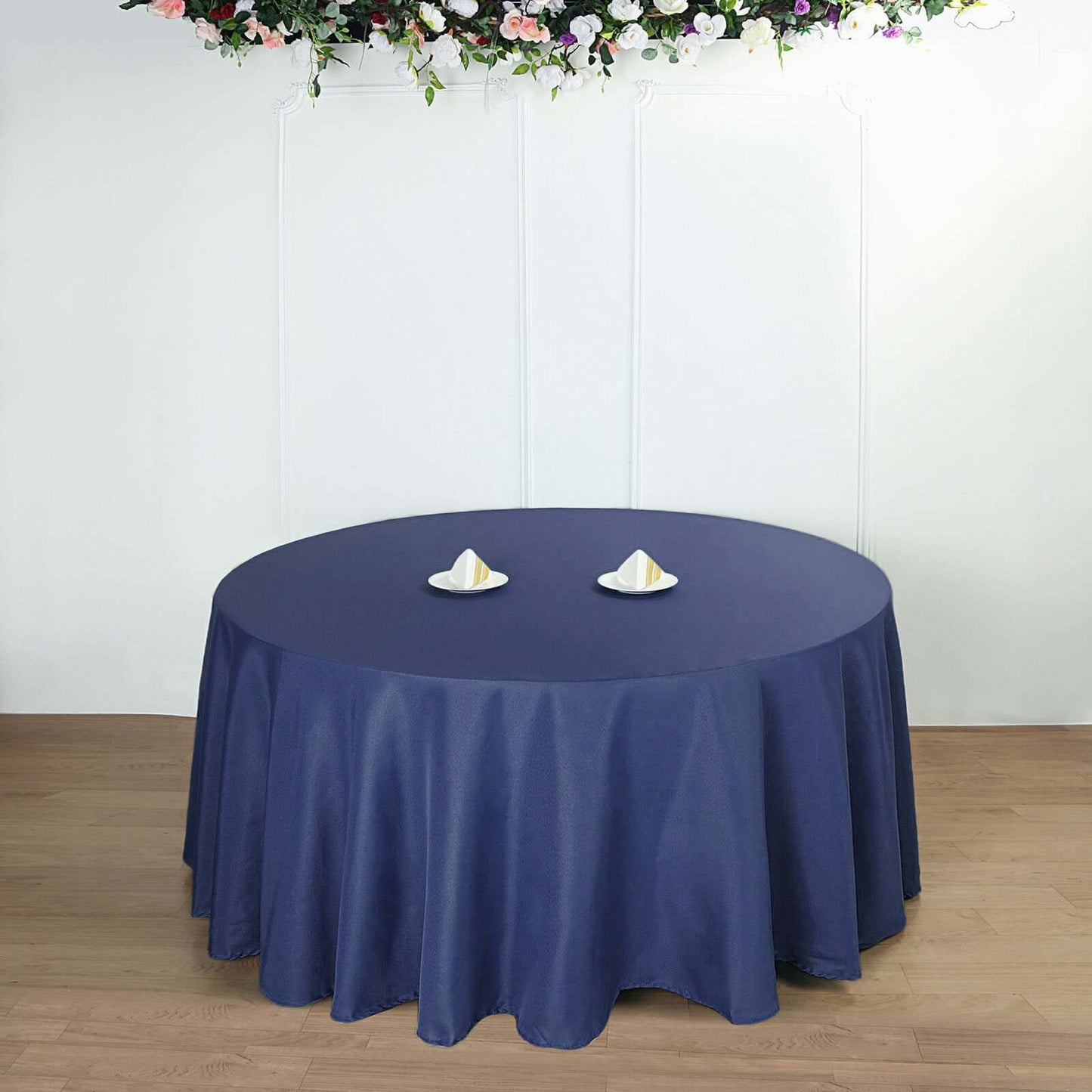 Polyester 132" Round Tablecloth Navy Blue - Seamless Chic Table Cover - Linen Luxes