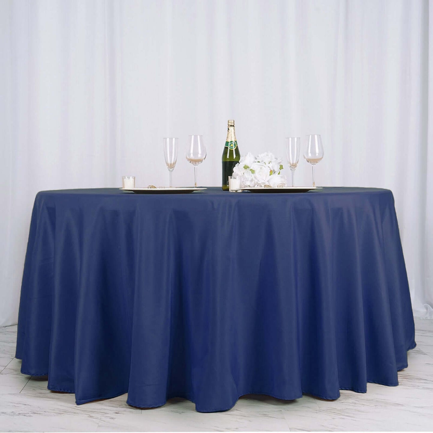 Polyester 132" Round Tablecloth Navy Blue - Seamless Chic Table Cover - Linen Luxes