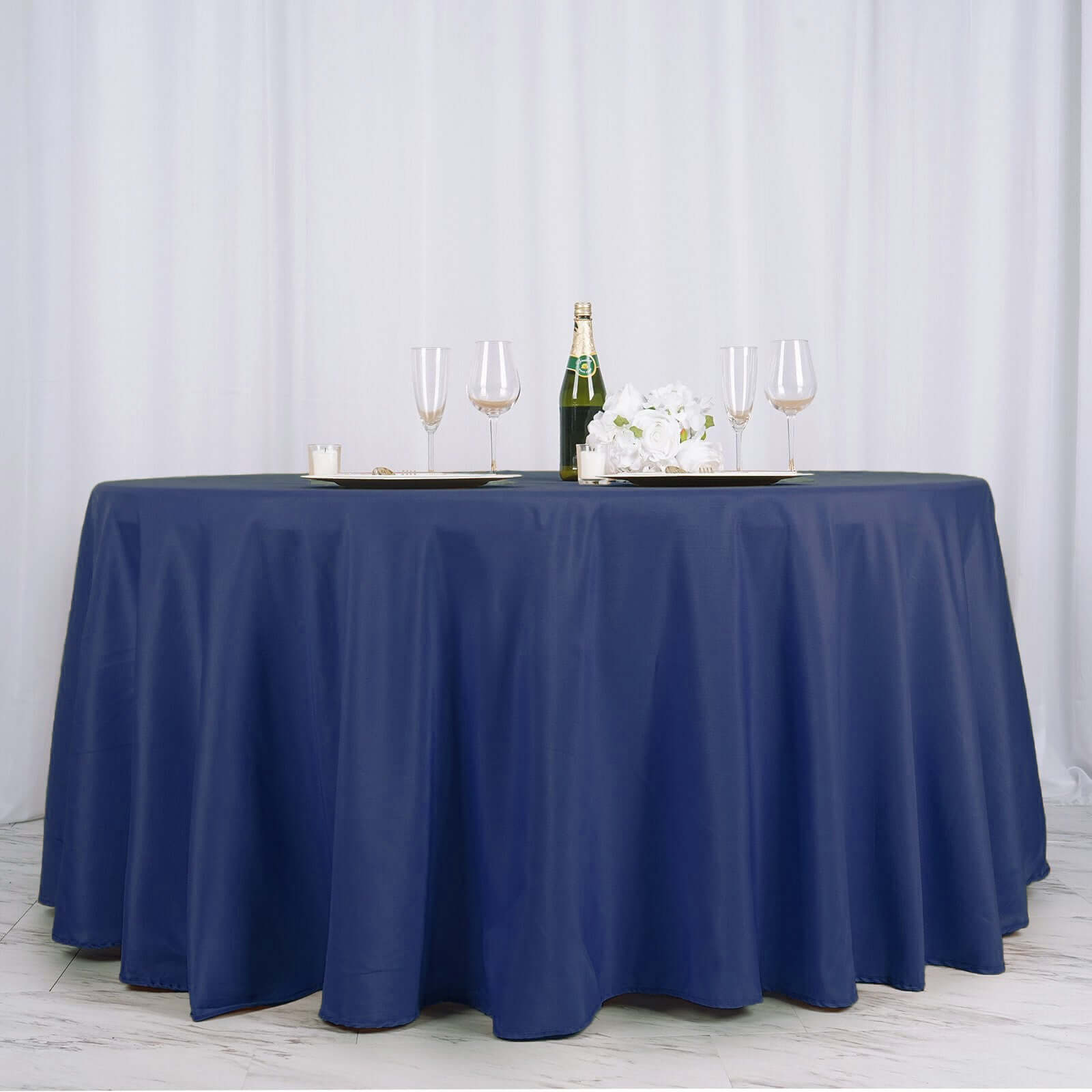 Polyester 132" Round Tablecloth Navy Blue - Seamless Chic Table Cover - Linen Luxes