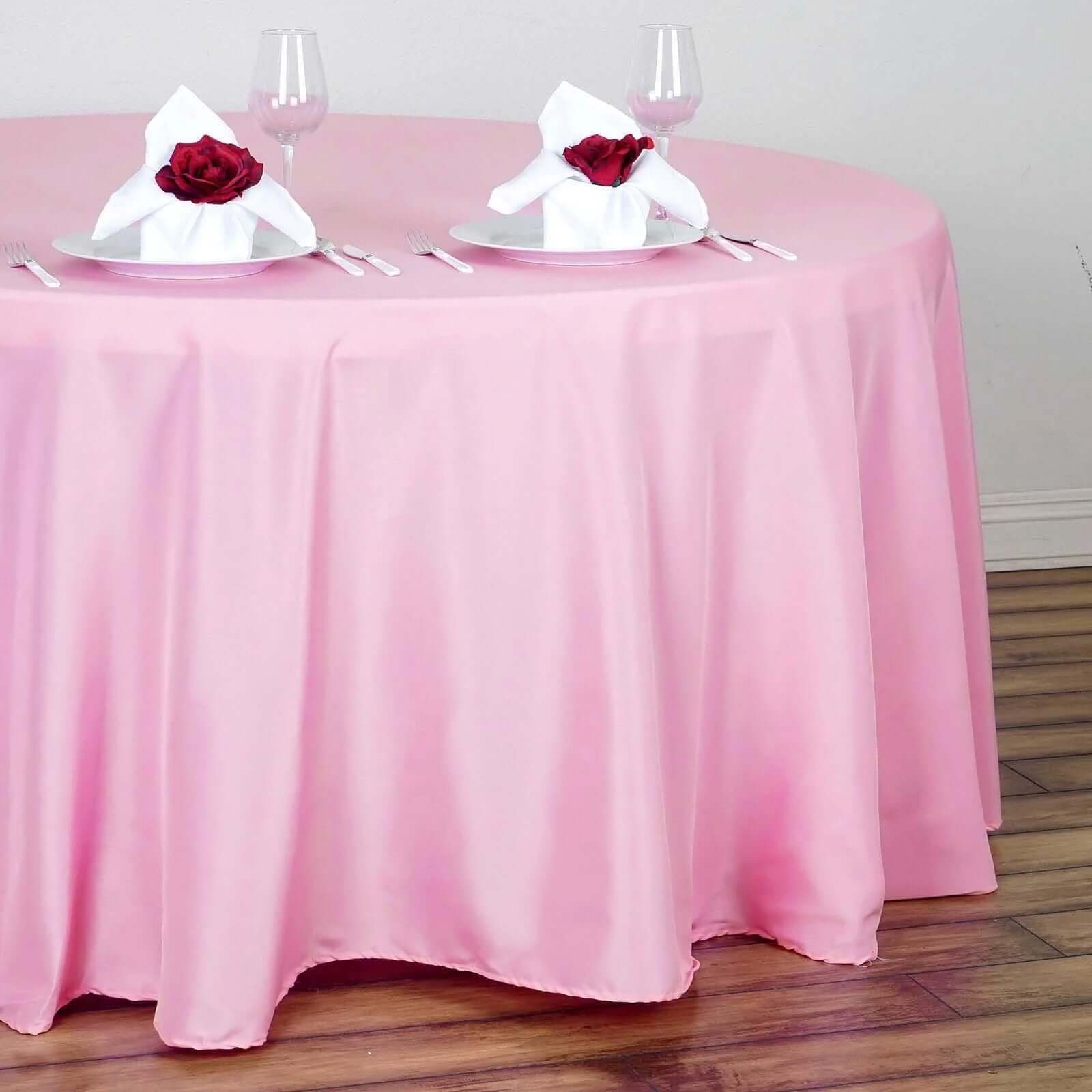 Polyester 132" Round Tablecloth Pink - Seamless Chic Table Cover - Linen Luxes