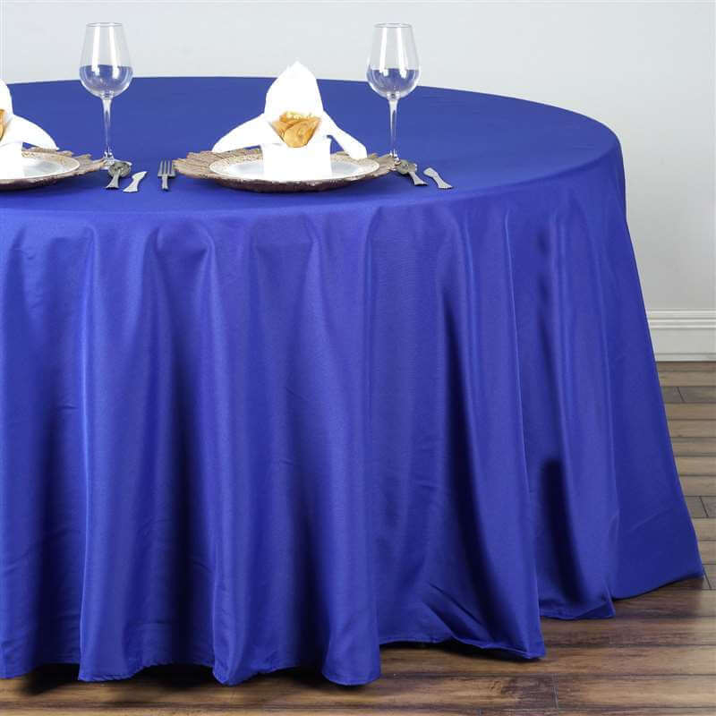 Polyester 132" Round Tablecloth Royal Blue - Seamless Chic Table Cover - Linen Luxes