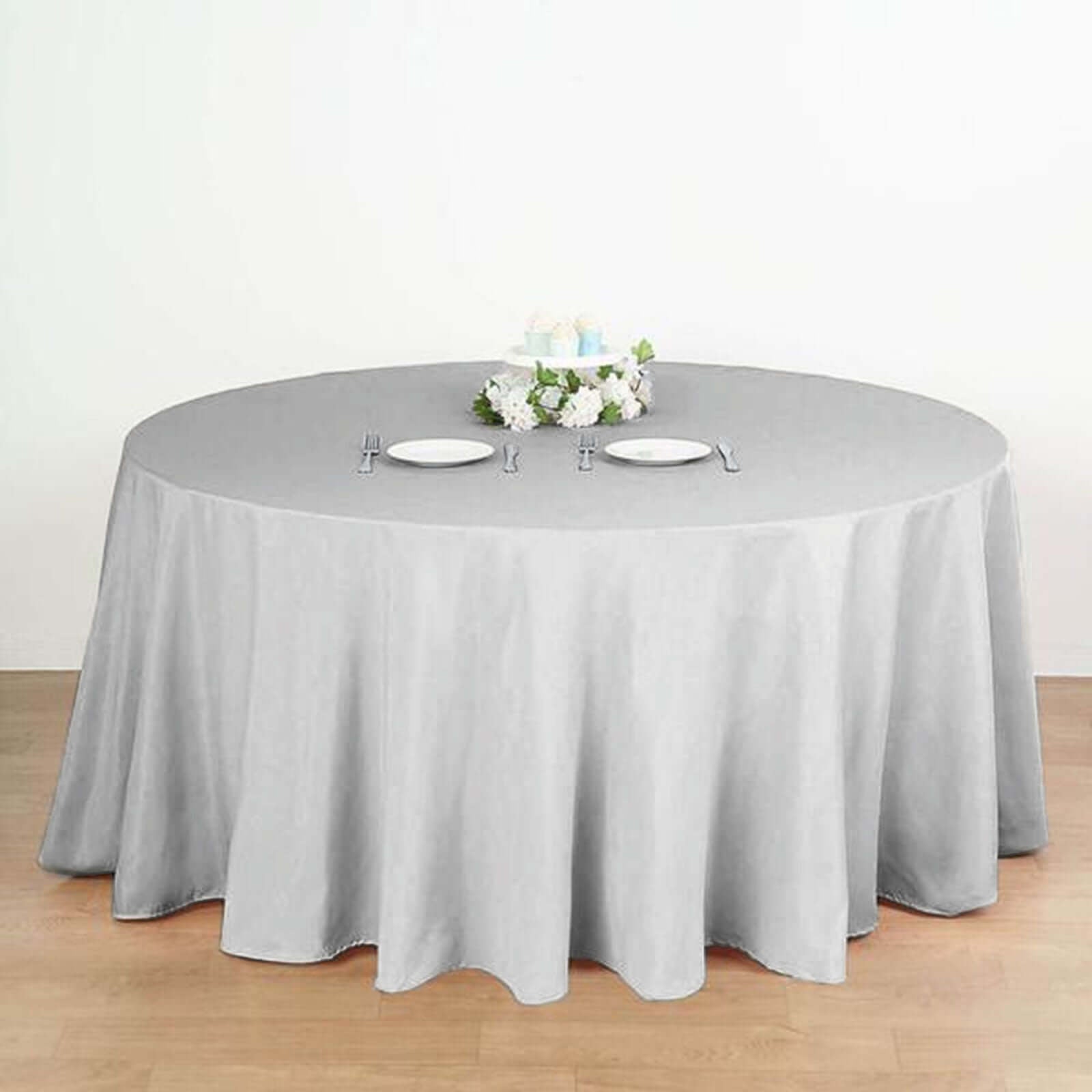 Polyester 132" Round Tablecloth Silver - Seamless Chic Table Cover - Linen Luxes
