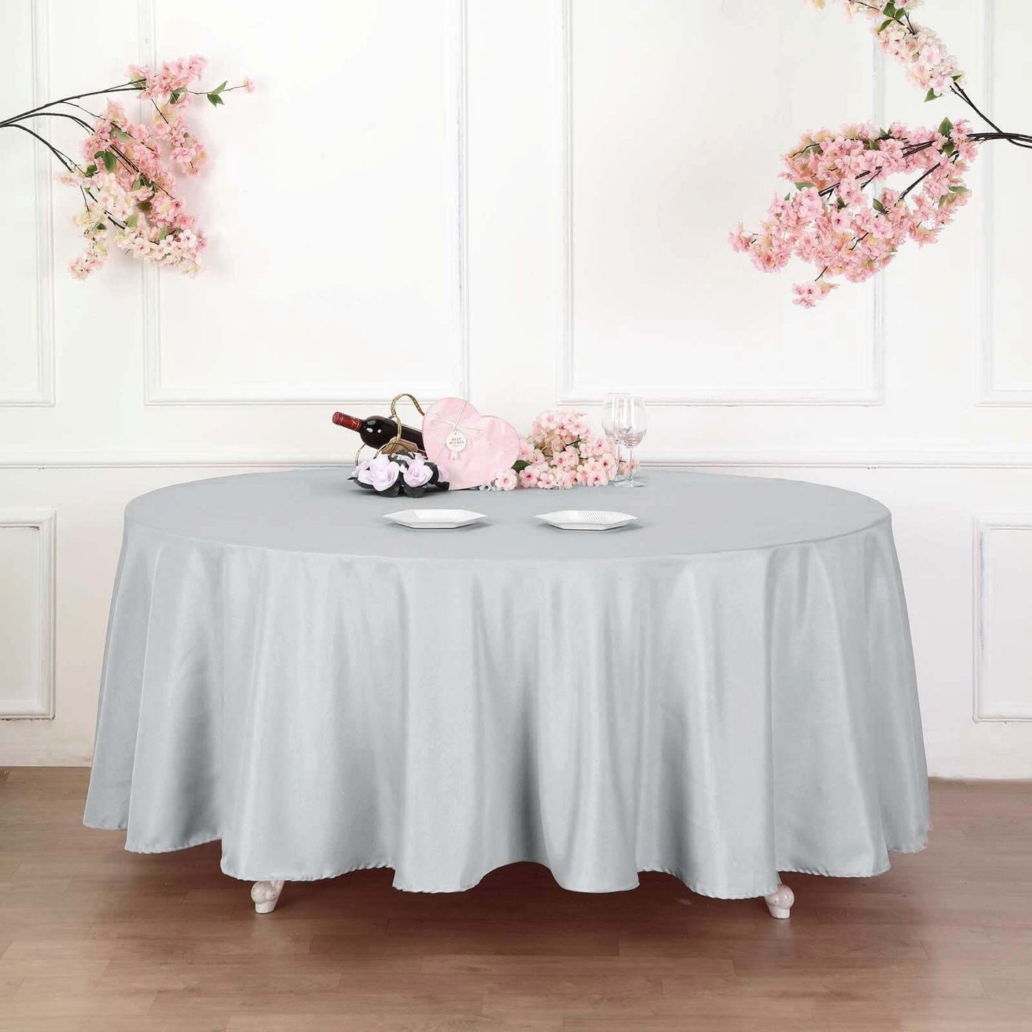 Polyester 132" Round Tablecloth Silver - Seamless Chic Table Cover - Linen Luxes