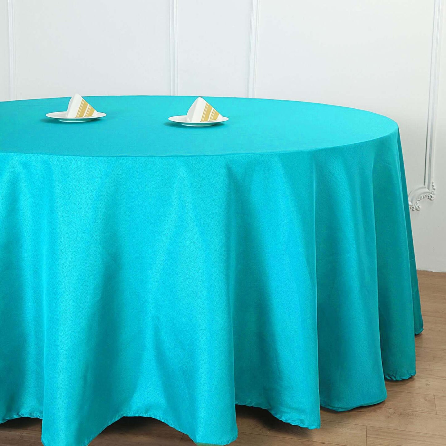Polyester 132" Round Tablecloth Turquoise - Seamless Chic Table Cover - Linen Luxes