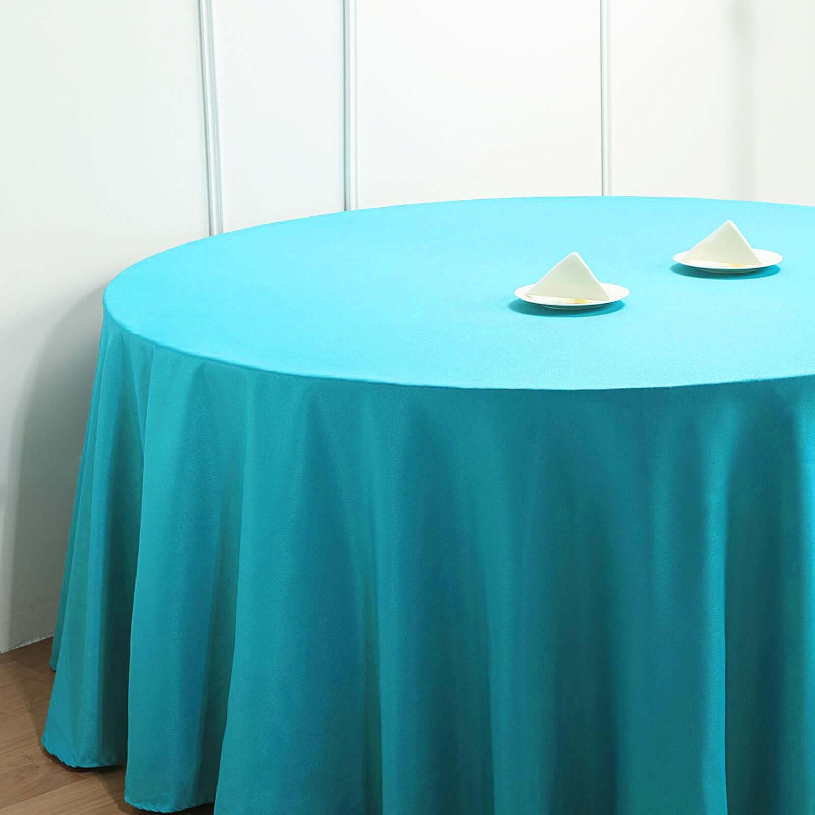 Polyester 132" Round Tablecloth Turquoise - Seamless Chic Table Cover - Linen Luxes