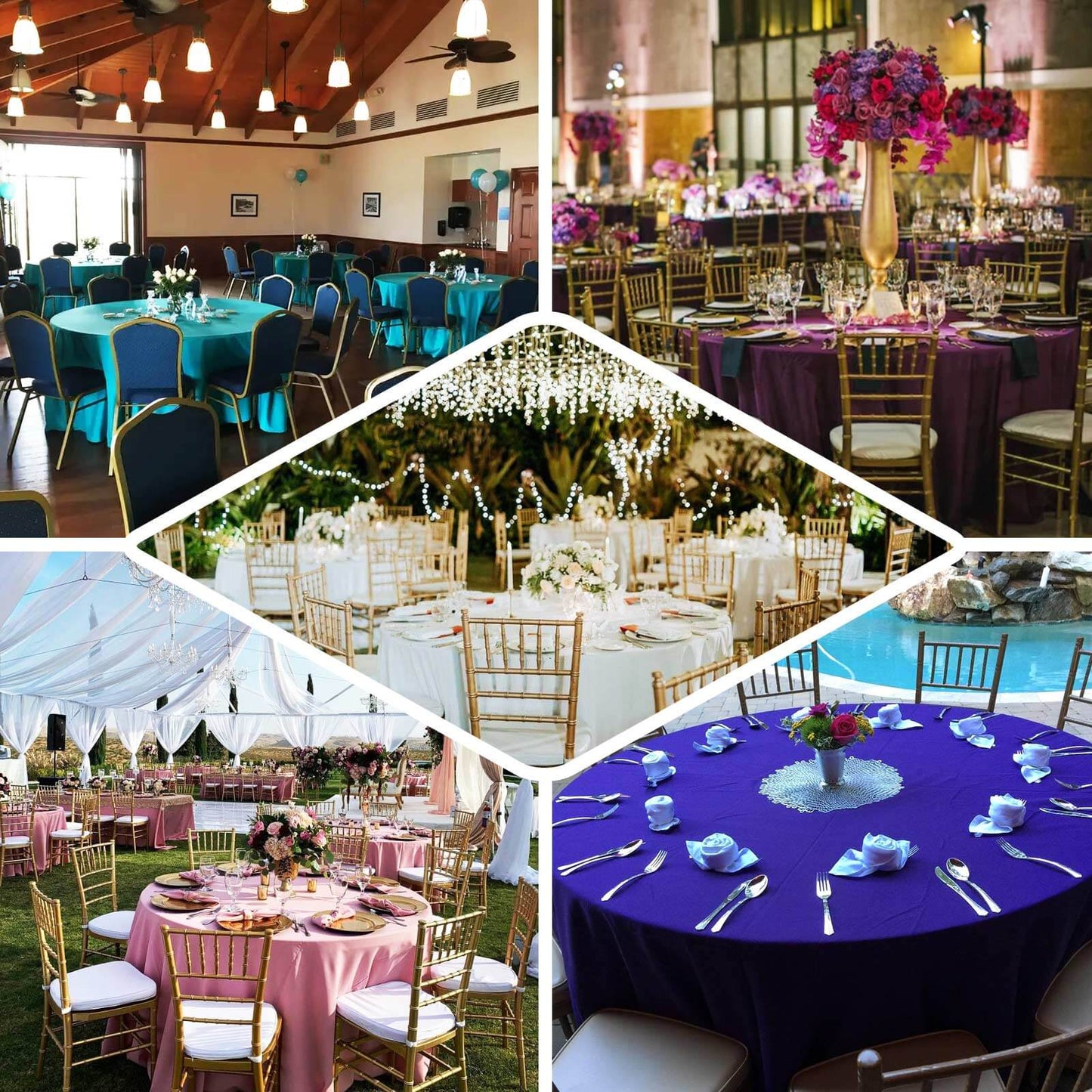 Polyester 132" Round Tablecloth Violet Amethyst - Seamless Chic Table Cover - Linen Luxes