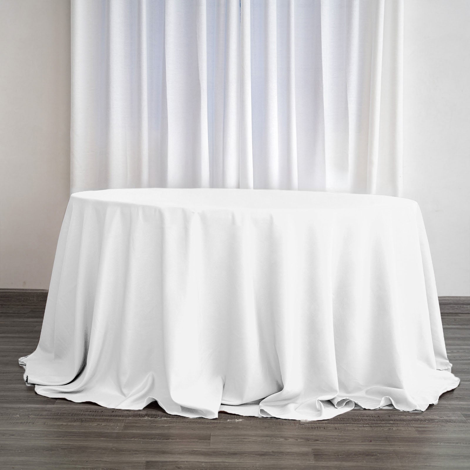 Polyester 132" Round Tablecloth White - Seamless Chic Design for Grand Celebrations - Linen Luxes