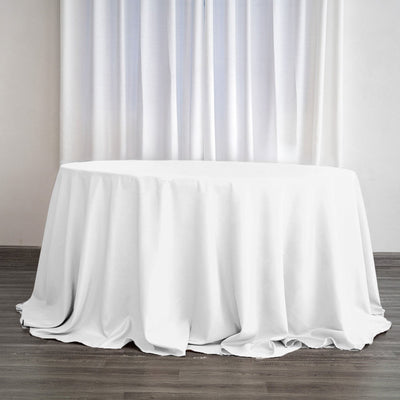 Polyester 132" Round Tablecloth White - Seamless Chic Design for Grand Celebrations - Linen Luxes