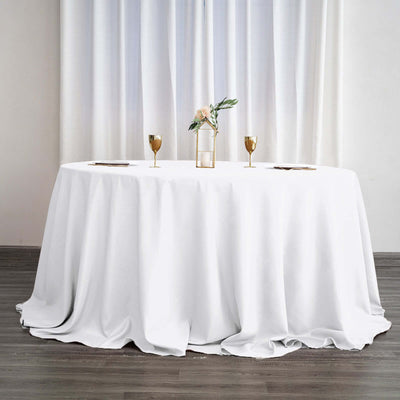 Polyester 132" Round Tablecloth White - Seamless Chic Design for Grand Celebrations - Linen Luxes