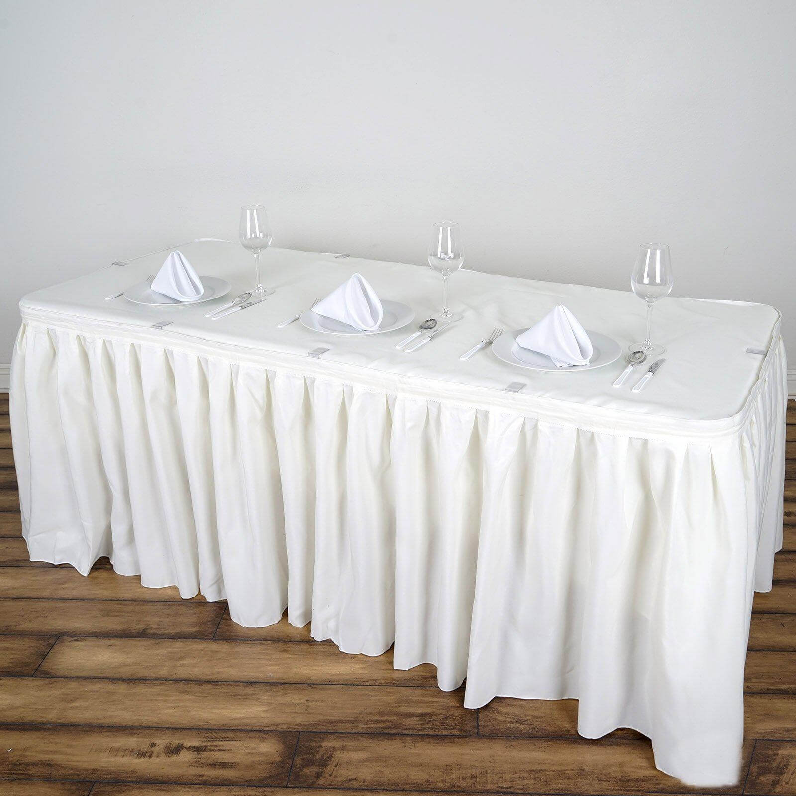 Polyester 14ft Table Skirt Ivory - Classic Pleated Design - Linen Luxes
