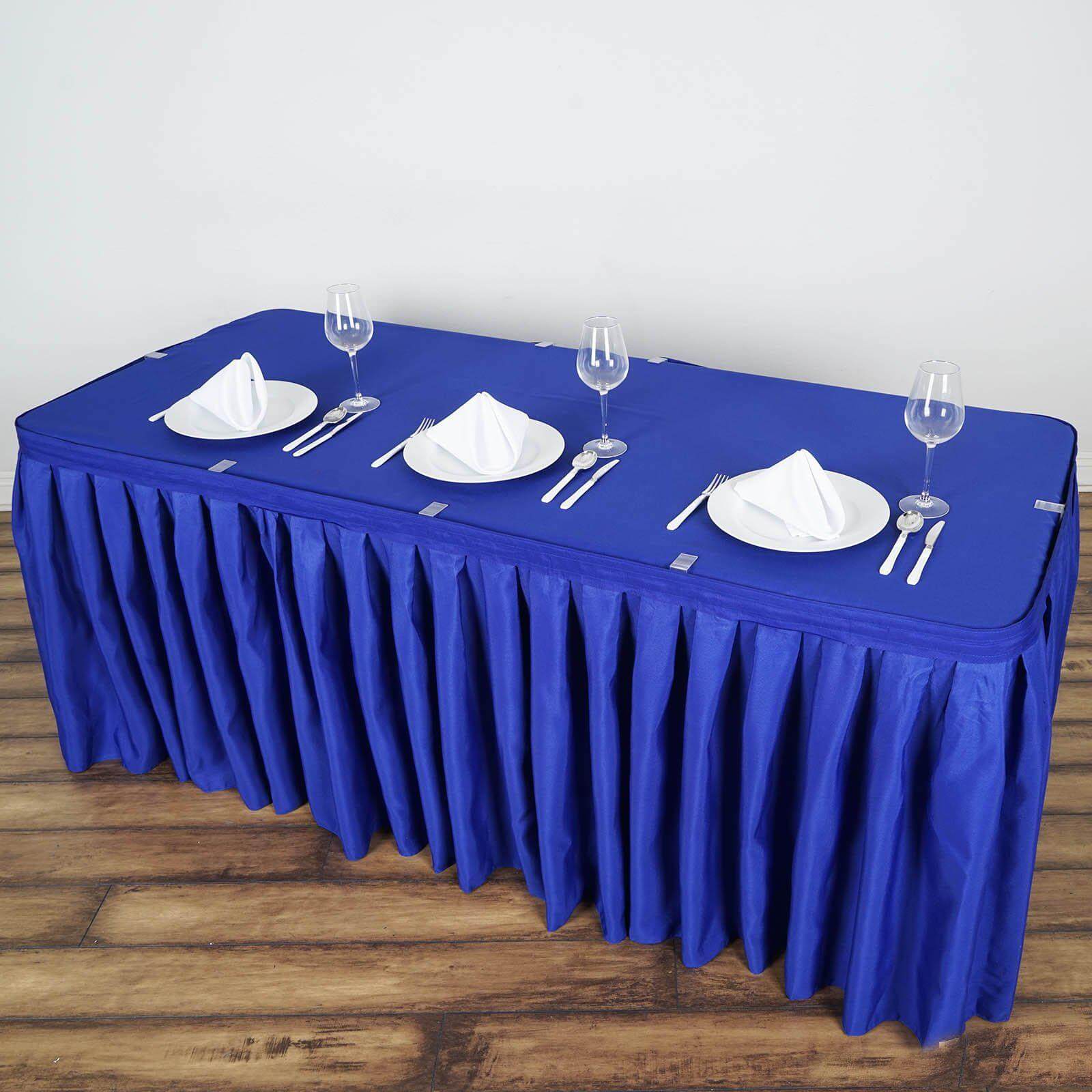 Polyester 14ft Table Skirt Royal Blue - Classic Pleated Design - Linen Luxes