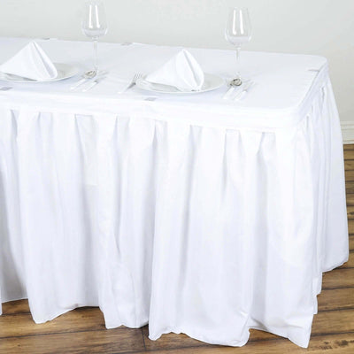 Polyester 14ft Table Skirt White - Classic Pleated Design for Weddings & Events - Linen Luxes