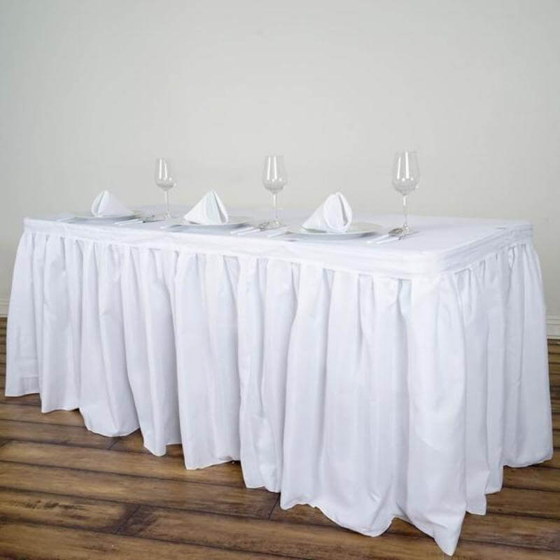 Polyester 14ft Table Skirt White - Classic Pleated Design for Weddings & Events - Linen Luxes