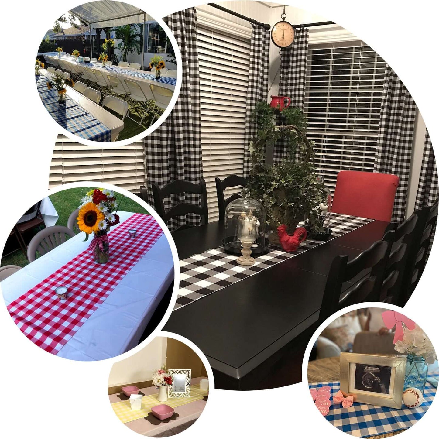 Polyester 14"x108" Table Runner Black/White - Gingham Plaid Design - Linen Luxes