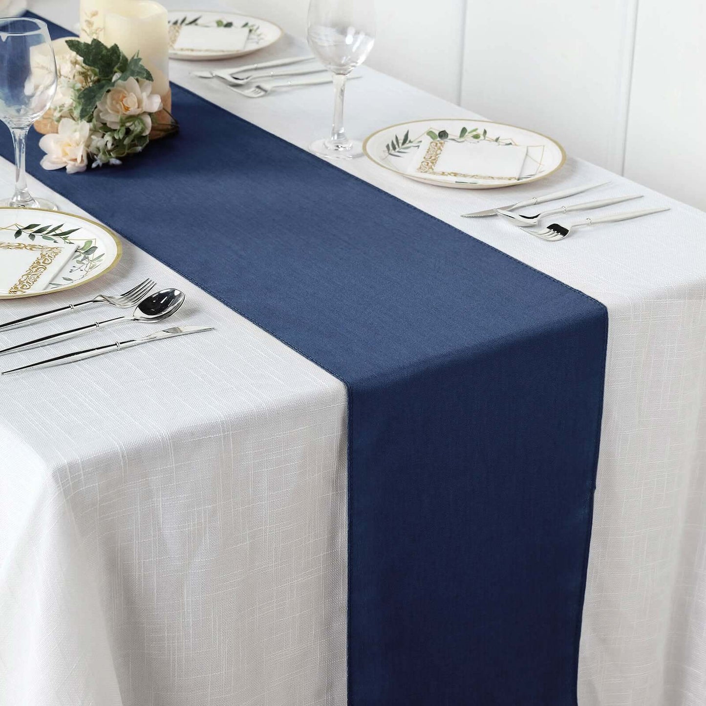 Polyester 14"x108" Table Runner Dark Denim Blue - Modern Faux Denim Dining Table Runner - Linen Luxes