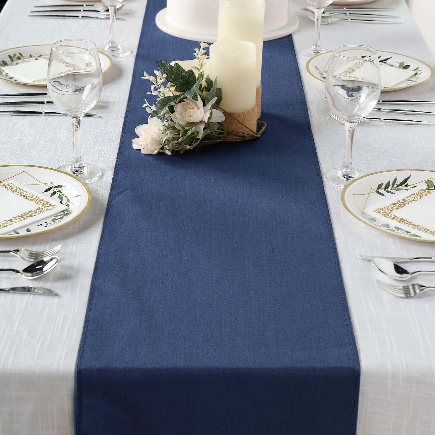 Polyester 14"x108" Table Runner Dark Denim Blue - Modern Faux Denim Dining Table Runner - Linen Luxes