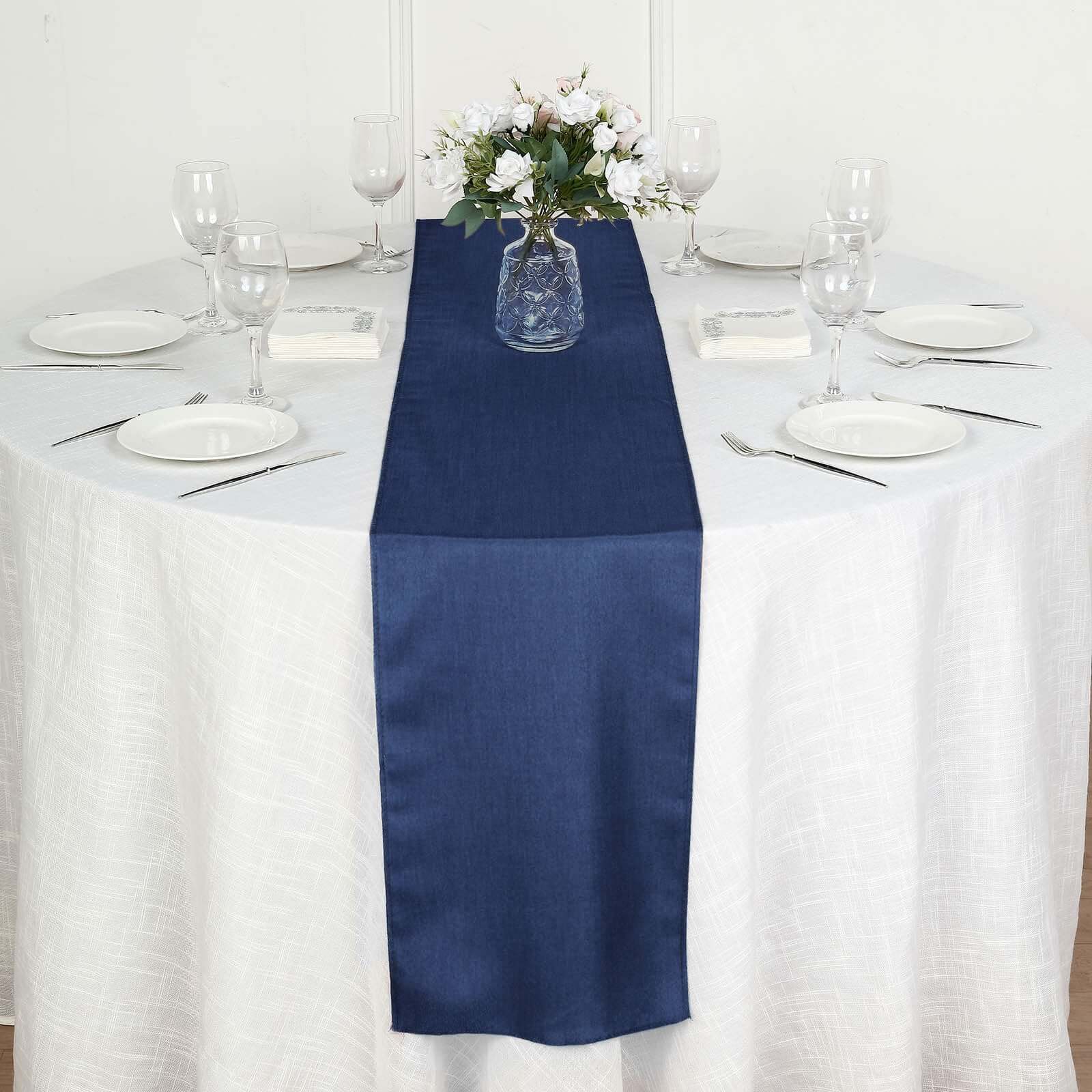 Polyester 14"x108" Table Runner Dark Denim Blue - Modern Faux Denim Dining Table Runner - Linen Luxes
