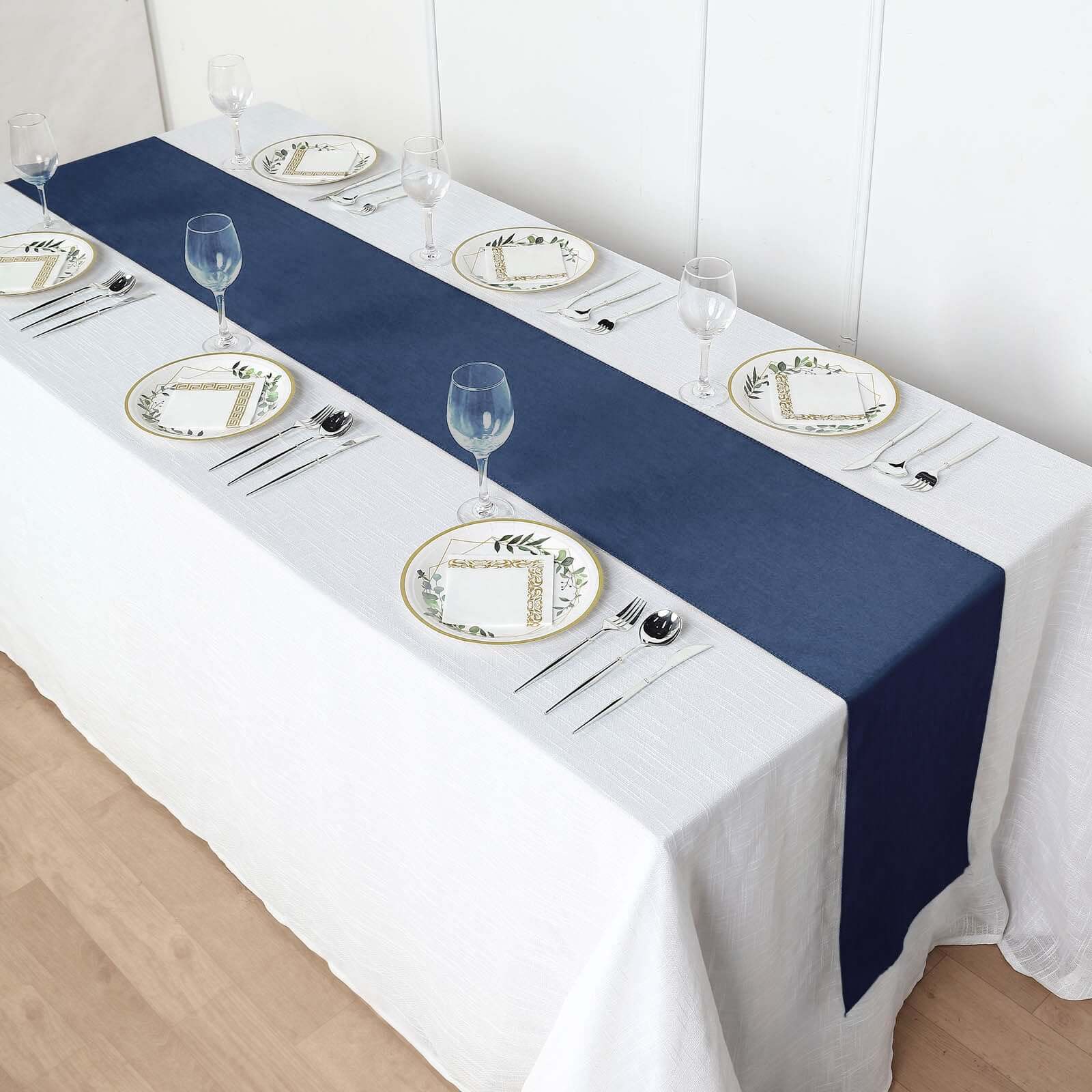 Polyester 14"x108" Table Runner Dark Denim Blue - Modern Faux Denim Dining Table Runner - Linen Luxes