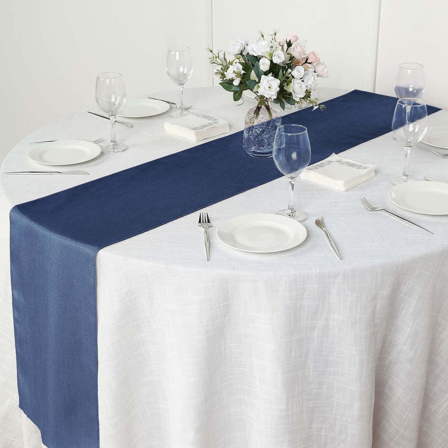 Polyester 14"x108" Table Runner Dark Denim Blue - Modern Faux Denim Dining Table Runner - Linen Luxes