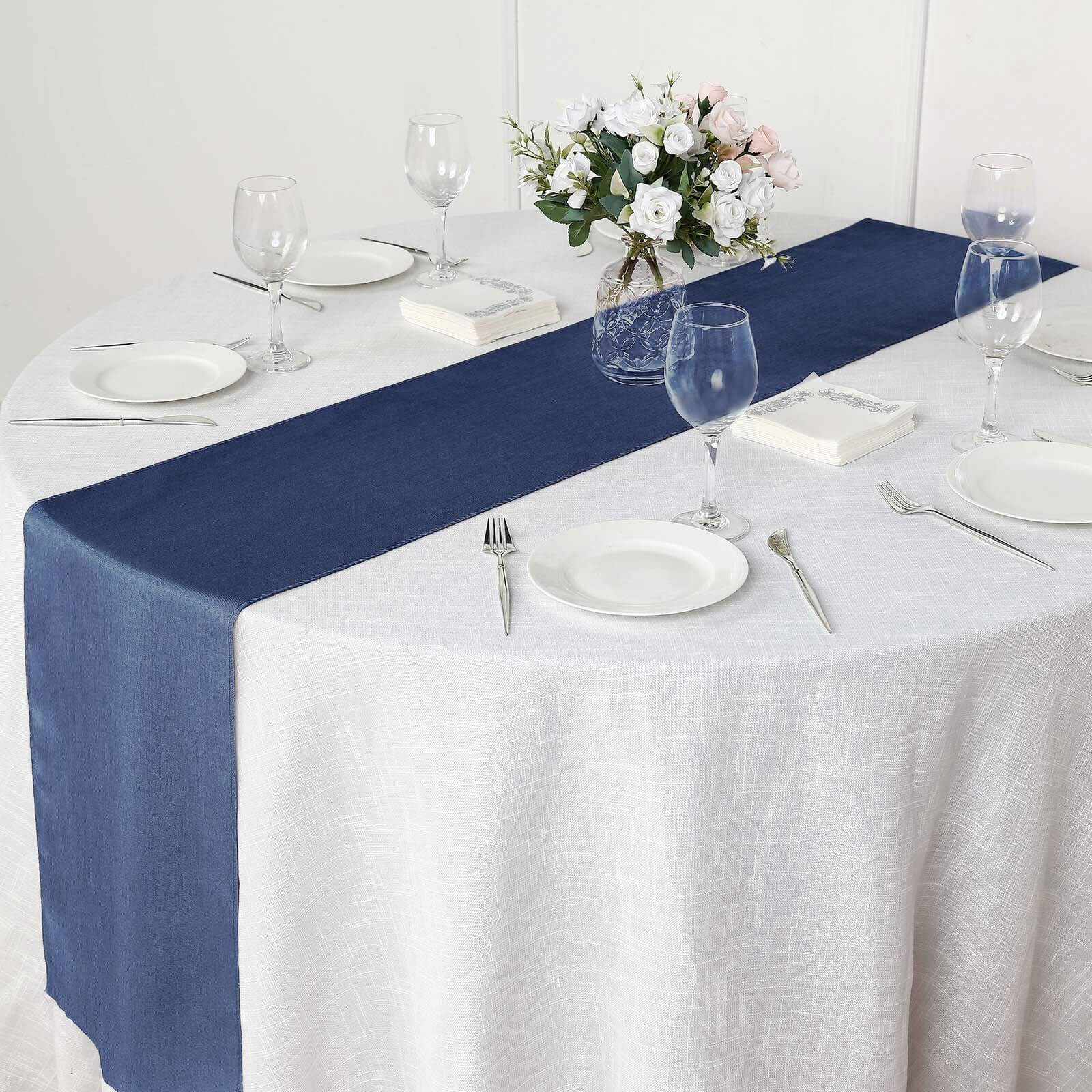 Polyester 14"x108" Table Runner Dark Denim Blue - Modern Faux Denim Dining Table Runner - Linen Luxes