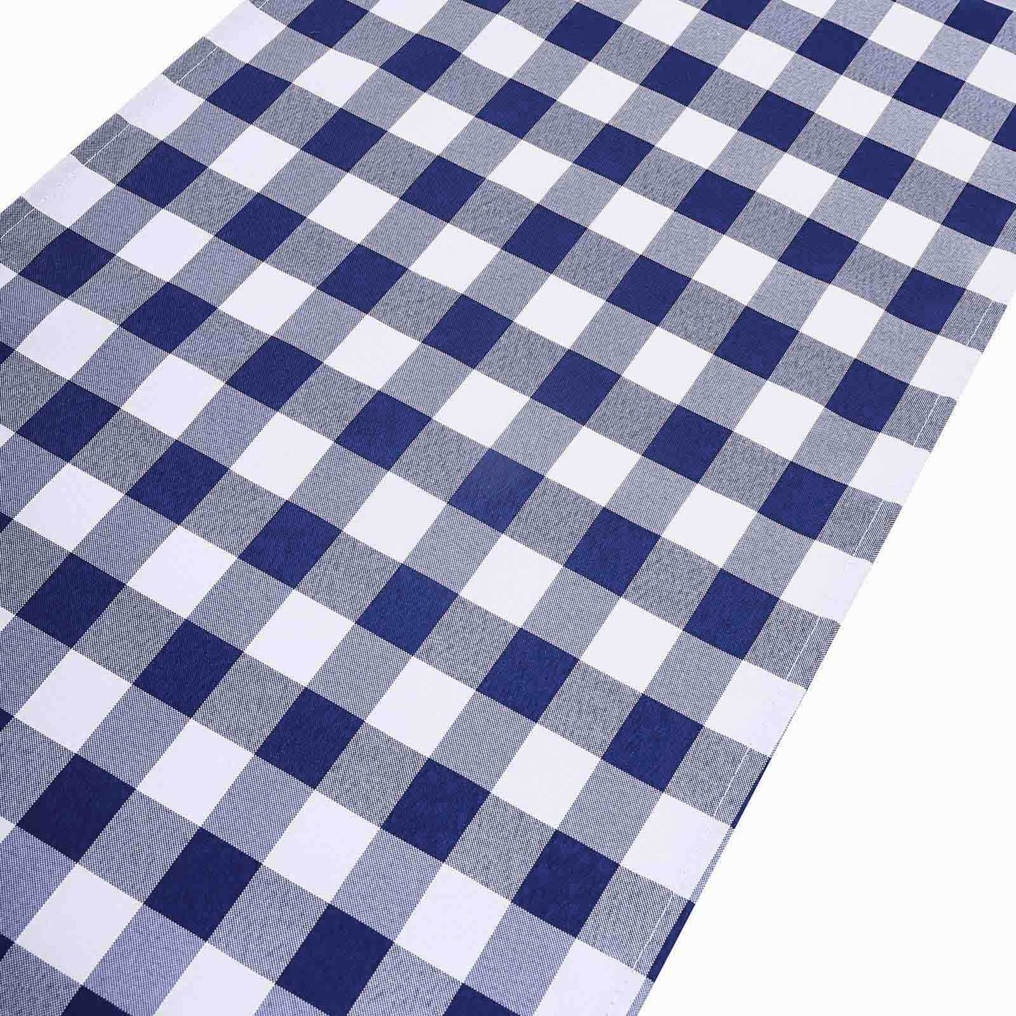 Polyester 14"x108" Table Runner Navy Blue/White - Gingham Plaid Design - Linen Luxes
