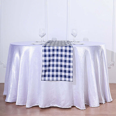 Polyester 14"x108" Table Runner Navy Blue/White - Gingham Plaid Design - Linen Luxes