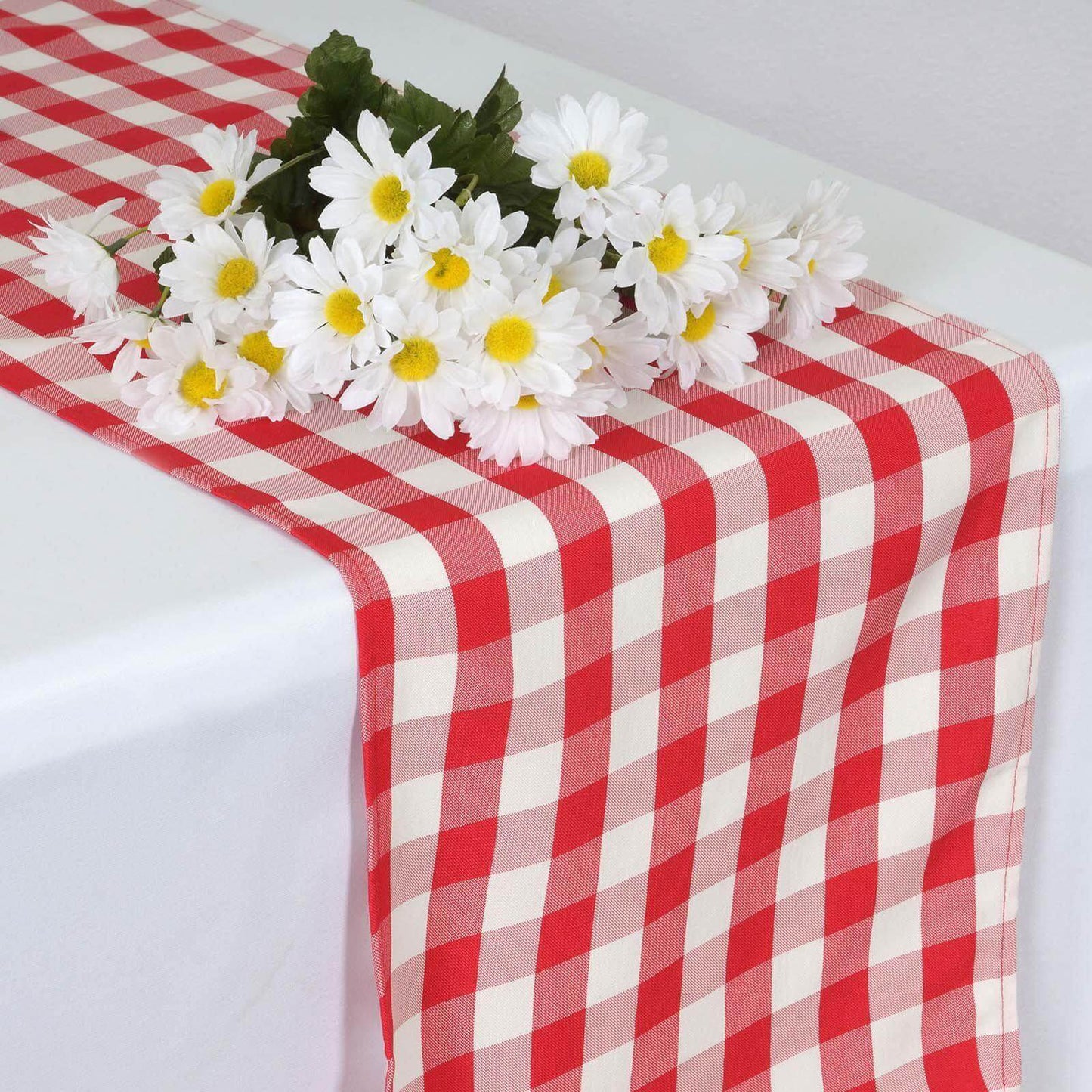 Polyester 14"x108" Table Runner Red/White - Gingham Plaid Design - Linen Luxes