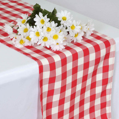 Polyester 14"x108" Table Runner Red/White - Gingham Plaid Design - Linen Luxes