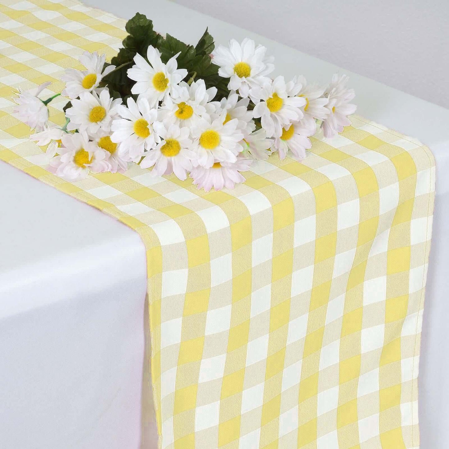 Polyester 14"x108" Table Runner Yellow/White - Gingham Plaid Design - Linen Luxes