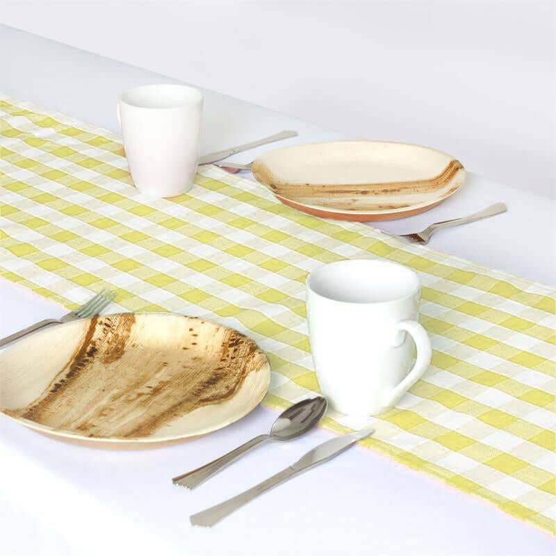 Polyester 14"x108" Table Runner Yellow/White - Gingham Plaid Design - Linen Luxes