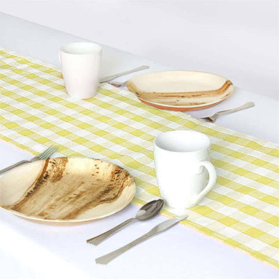 Polyester 14"x108" Table Runner Yellow/White - Gingham Plaid Design - Linen Luxes