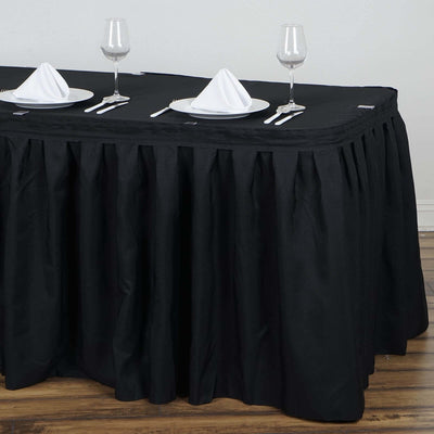 Polyester 17ft Table Skirt Black - Classic Pleated Design - Linen Luxes