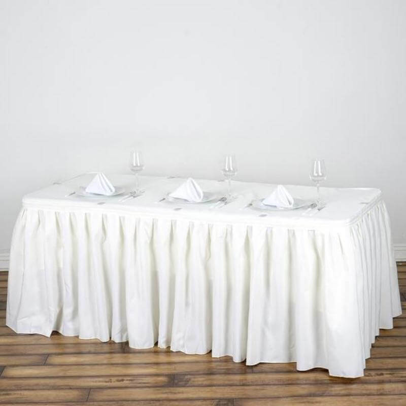 Polyester 17ft Table Skirt Ivory - Classic Pleated Design - Linen Luxes