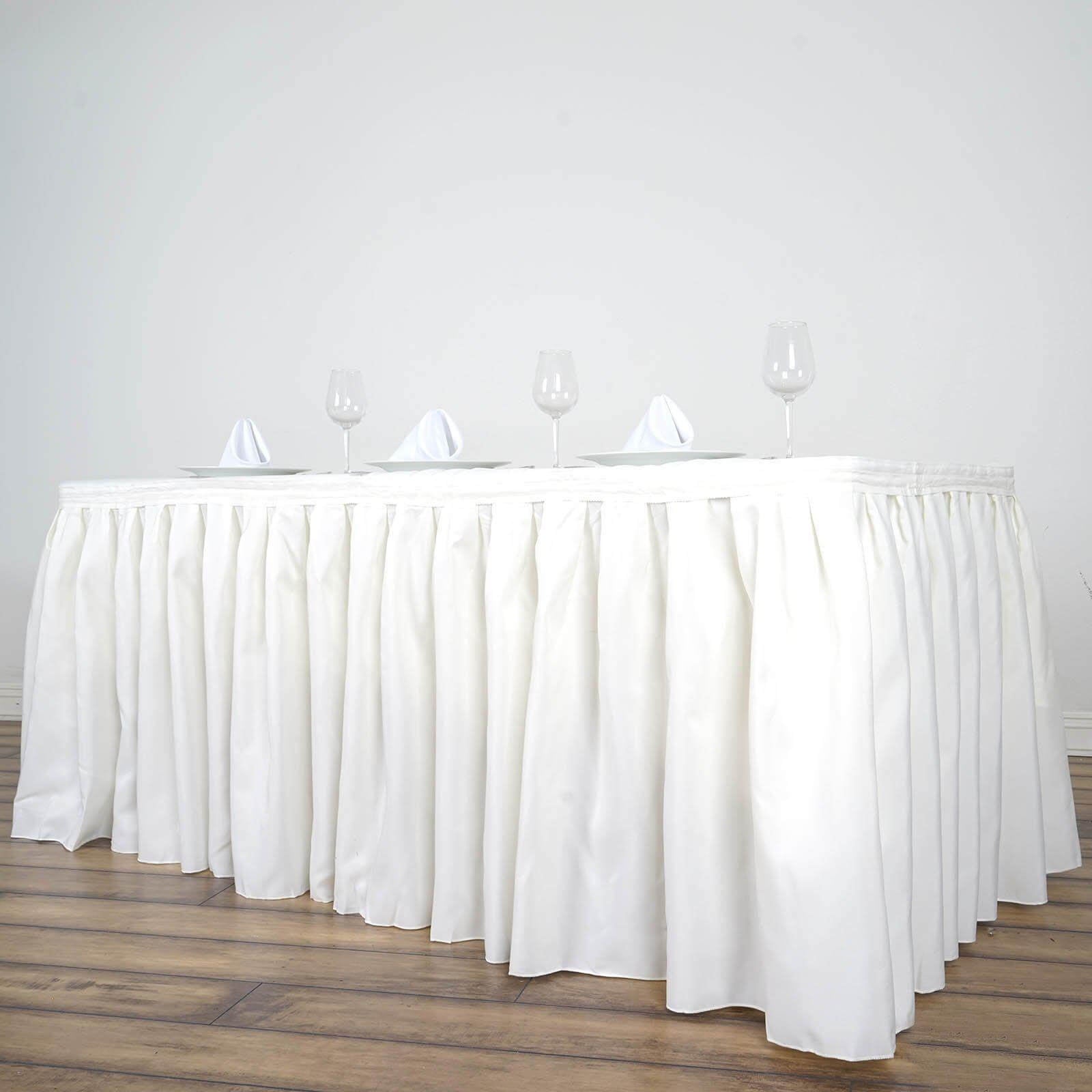 Polyester 17ft Table Skirt Ivory - Classic Pleated Design - Linen Luxes