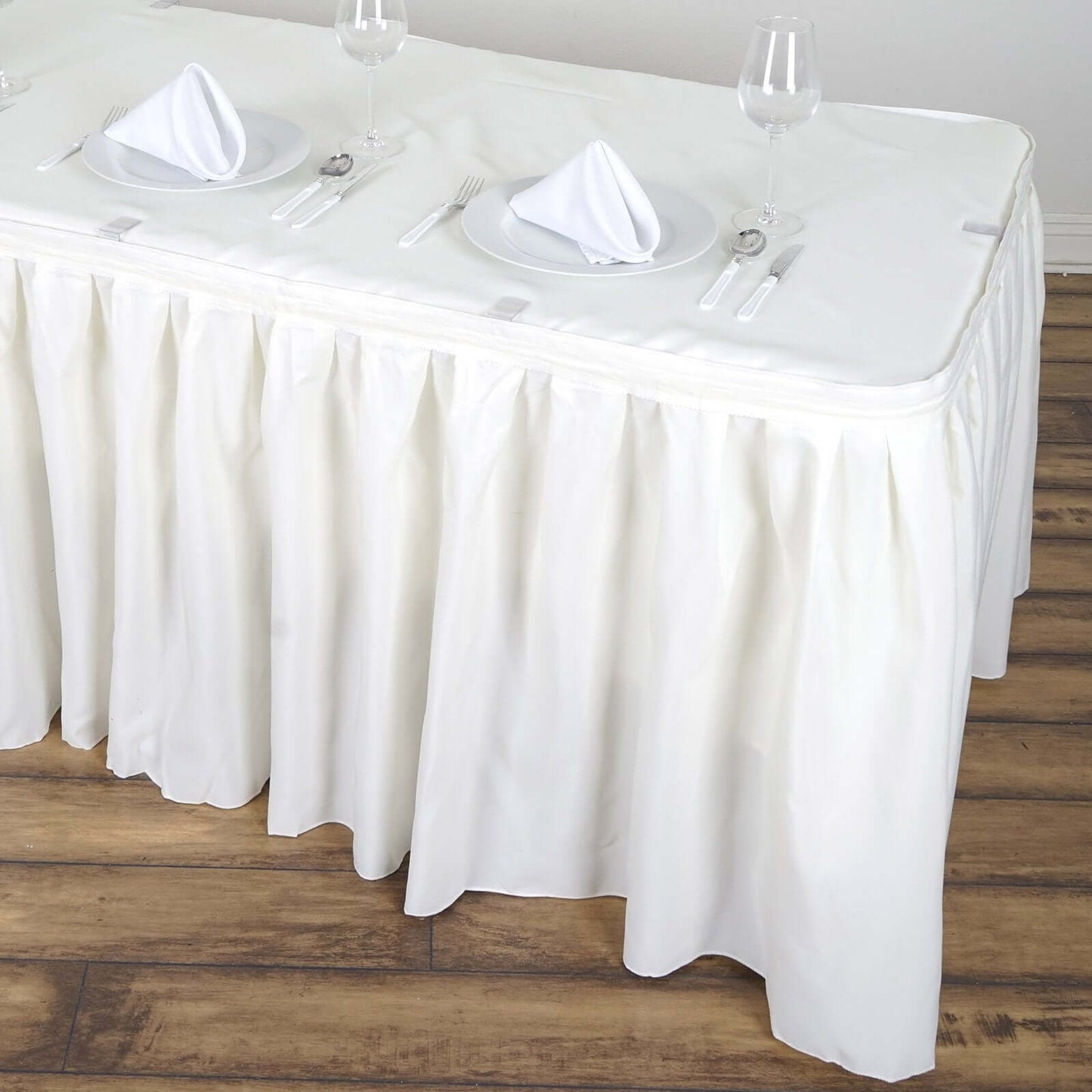 Polyester 17ft Table Skirt Ivory - Classic Pleated Design - Linen Luxes